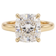 3.2 Carat J SI1 Cushion Modified Brilliant Diamond Yellow Gold Engagement Ring