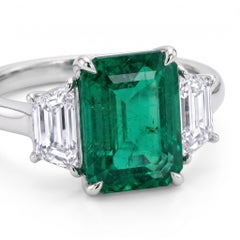 4.4 Carat Green Octagonal Step Cut Diamond White Gold Ring