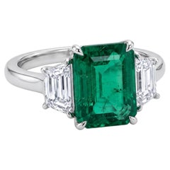4.4 Carat Green Octagonal Step Cut Diamond White Gold Ring