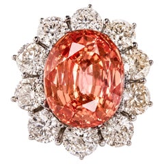 Gübelin Certified 3.01 Carat No Heat Padparadscha Sapphire Diamond Ring
