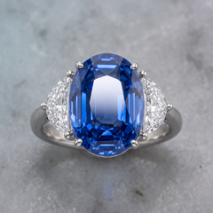 GRS Certified 7.04 Carat Unheated Ceylon Blue Sapphire Diamond Three Stone Ring