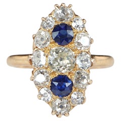 Victorian 2.60 Carat Old Mine Cut Diamond & Royal Blue Sapphire Ring