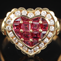 1 Carat Ruby Diamond Heart 18K Yellow Gold Cocktail Ring