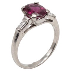 Vintage 1.5 Carat Natural No Heat Burma Ruby Diamond Platinum Ring