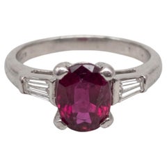 Vintage 1.5 Carat Natural No Heat Burma Ruby Diamond Platinum Ring