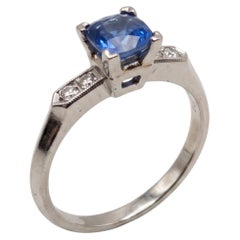 Art Deco Cornflower Blue Sapphire & Diamond Platinum Ring