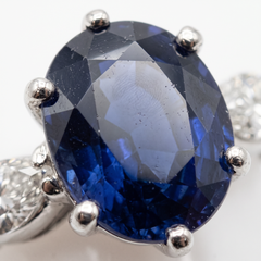3 Carat No Heat Sapphire and Diamond Platinum Three-Stone Ring