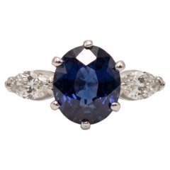 3 Carat No Heat Sapphire and Diamond Platinum Three-Stone Ring