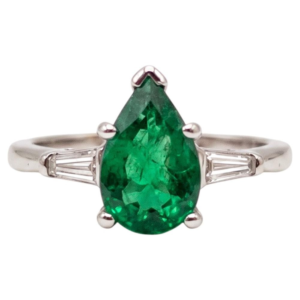 2 Carat Colombian Emerald Diamond Three-Stone 1950s Ring