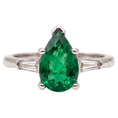 2 Carat Colombian Emerald Diamond Three-Stone 1950s Ring