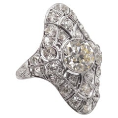 2 Carat Old European Cut Diamond Platinum Art Deco Cocktail Ring