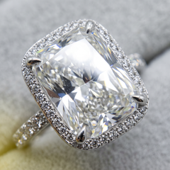 6 Carat E VS2 Cushion Modified Brilliant Diamond White Gold Ring