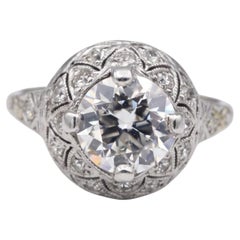 Diamond Art Deco Platinum and Gold Filigree Engagement Ring