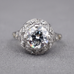 Diamond Art Deco Platinum and Gold Filigree Engagement Ring