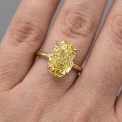 8 Carat Fancy Intense Yellow VS2 Oval Diamond Yellow Gold Ring