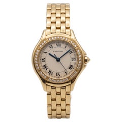 Cartier Diamond Bezel Yellow Gold Roman Dial Wrist Watch