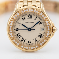 Cartier Diamond Bezel Yellow Gold Roman Dial Wrist Watch