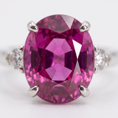 6 Carat No Heat Pink Sapphire and Diamond White Gold Ring