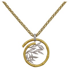 Carrera y Carrera Bambu Diamond 18k Gold Pendant Necklace