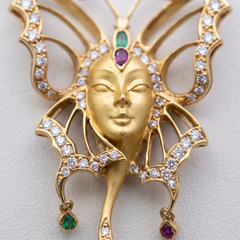 Carrera y Carrera Butterfly Mask Diamond, Ruby, Emerald 18K Gold Pendant Necklac