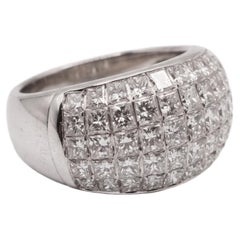 Damiani 5 Carat Princess Cut Diamond 18K White Gold Wide Band Ring