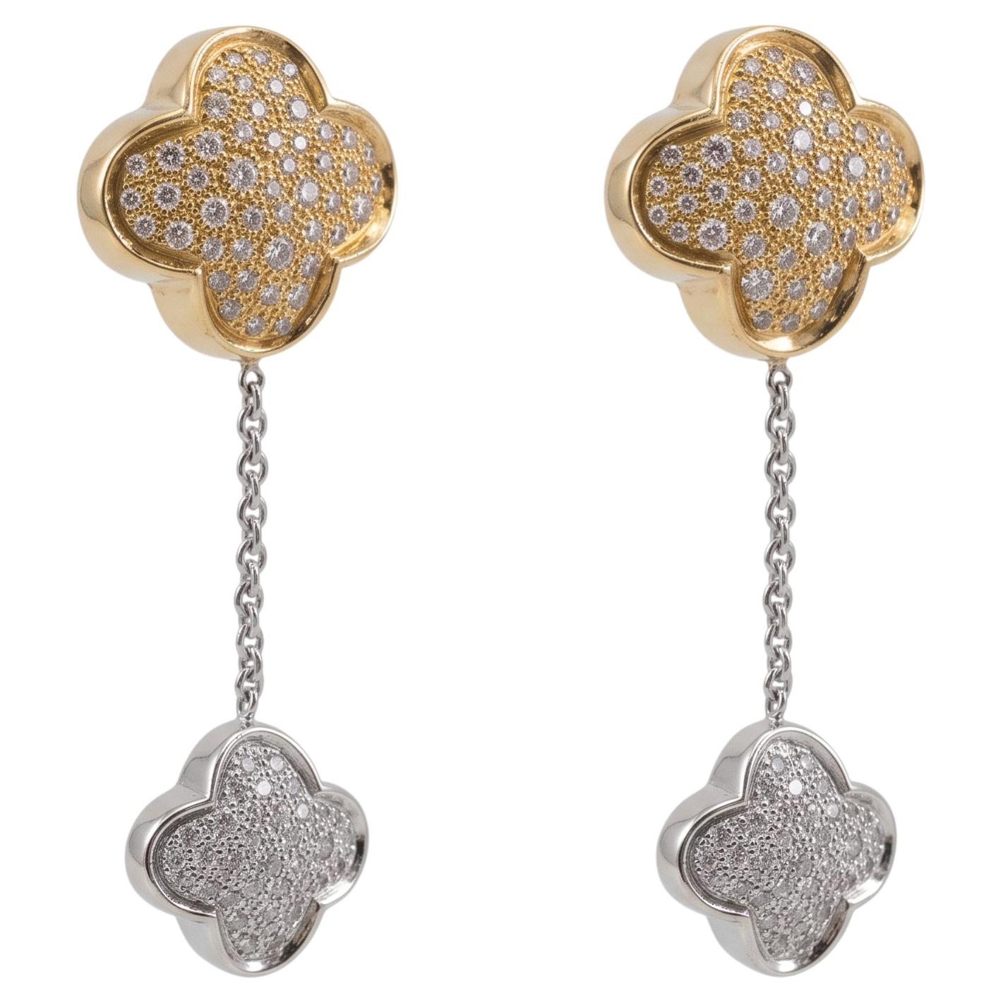 Pre-owned Mouawad 18k Yellow Gold Pave Diamond Clover Dangle Earrings