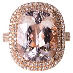 7 Carat Cushion-Cut Morganite and Diamond Halo 14K Rose Gold Ring