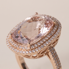 7 Carat Cushion-Cut Morganite and Diamond Halo 14K Rose Gold Ring