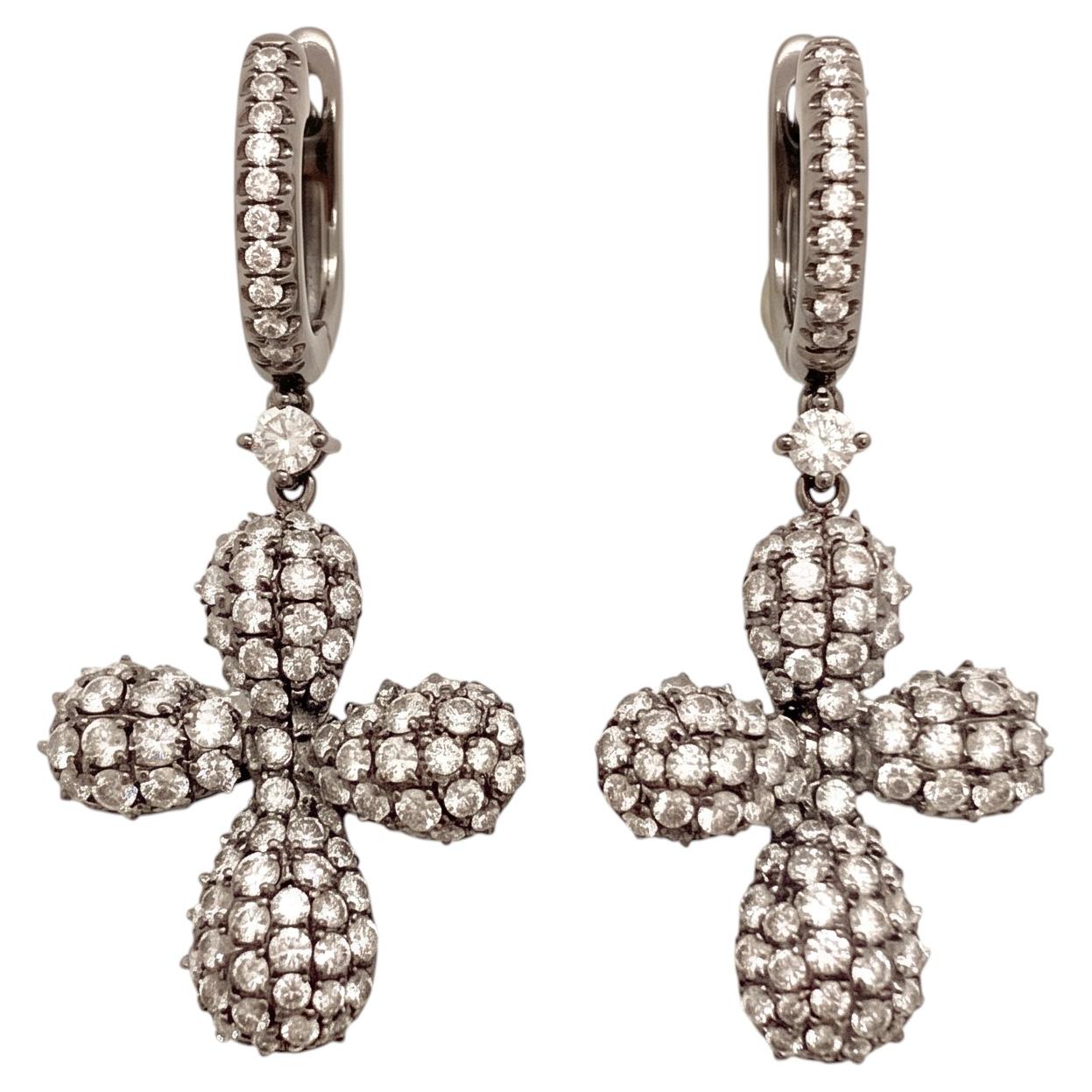 Pre-owned Piranesi 2 Carat Diamond Cross 18k Black Gold Drop Earrings
