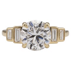 GIA Certified 2 Carat Round Diamond Baguette Accent Engagement Ring