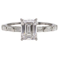 GIA Certified 1.5 Carat Emerald Cut Diamond Baguette Accent Engagement Ring
