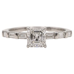 GIA Certified Asscher Cut Diamond Baguette Accent Engagement Ring