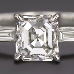 GIA Certified Asscher Cut Diamond Baguette Accent Engagement Ring