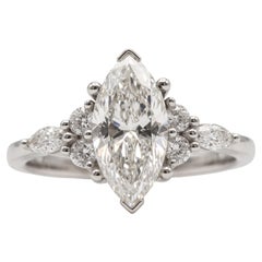 1 Carat Marquise Diamond Cluster Engagement Ring in 14K White Gold