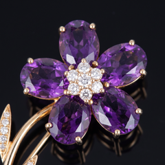 Tiffany & Co. Vintage 8 Carat Amethyst Diamond Flower Pin Brooch