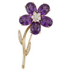 Tiffany & Co. Vintage 8 Carat Amethyst Diamond Flower Pin Brooch