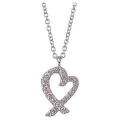 Tiffany & Co. Paloma Picasso Diamond Loving Heart 18k White Gold Pendant Necklac