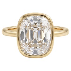 3.57 Carat G VS1 Old Mine Brilliant Diamond Yellow Gold Ring