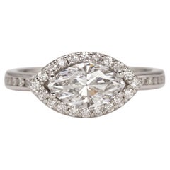 GIA Certified 1 Carat Marquise Diamond Halo 14k White Gold Engagement Ring