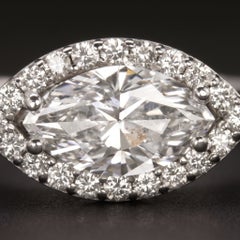 GIA Certified 1 Carat Marquise Diamond Halo 14k White Gold Engagement Ring