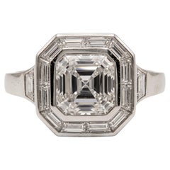 Anello in oro bianco con diamante da 5,7 carati, taglio smeraldo quadrato, grado di purezza I, inclusione VS1