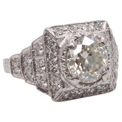 2 Carat Old European Cut Diamond Platinum Art Deco Cocktail Ring