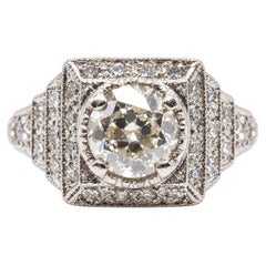 2 Carat Old European Cut Diamond Platinum Art Deco Cocktail Ring