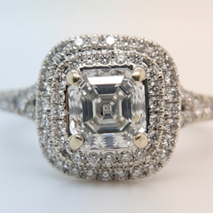 Royal Asscher IGI Certified 1 Carat Asscher Diamond Double Halo Engagement Ring
