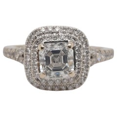 Royal Asscher IGI Certified 1 Carat Asscher Diamond Double Halo Engagement Ring