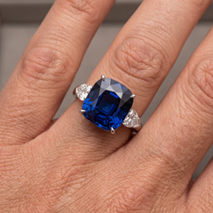 11.27 Carat blue cushion Sapphire White Gold Ring