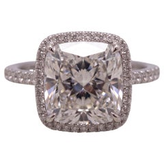 5.02 Carat H VS1 Cushion Modified Brilliant Diamond Platinum Ring