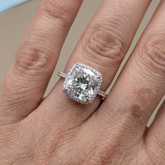 5.02 Carat H VS1 Cushion Modified Brilliant Diamond Platinum Ring