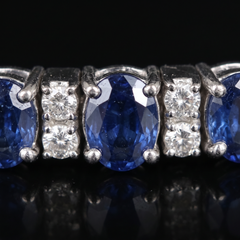 Approximately 6 Carat Oval Blue Sapphire Diamond Tennis Bracelet