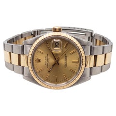 Rolex Oyster Perpetual Date 14k Gold & Steel Champagne Dial Wrist Watch